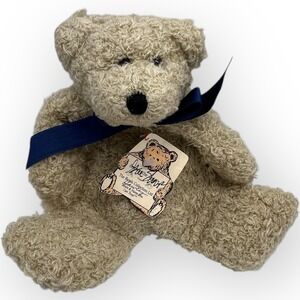 Vtg 1990s Boyds Bears 9" HAWLEY Plush Shaggy Bear Blue Ribbon SIGNED BY DESIGNER
